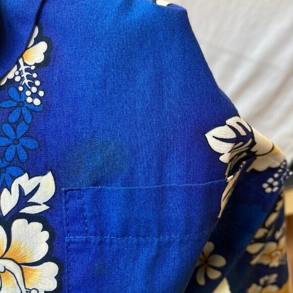 Vtg Pacific Legend Classic Hibiscus Aloha Hawaiian Shirt Navy Blue Size M Mens - Picture 11 of 14